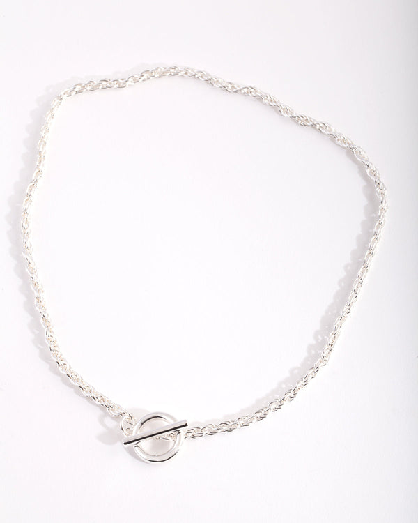 Silver Plated Rope Necklace with Front Clasp