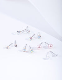 Kids Rose Gold Diamante Pearl Stud Earring 6-Pack - link has visual effect only