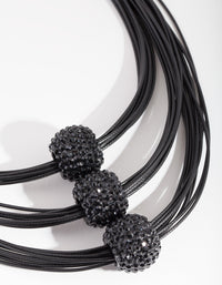 Black Triple Row Bead Necklace - link has visual effect only