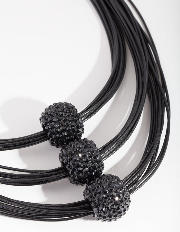 Black Triple Row Bead Necklace