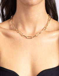 Gold Rectangle Chain Link Necklace - link has visual effect only