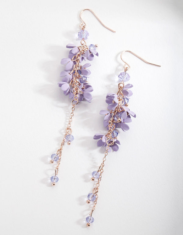 Purple Flower Cluster Drop Earrings
