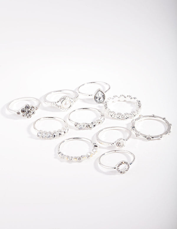 Silver Dainty Floral Ring 10-Pack