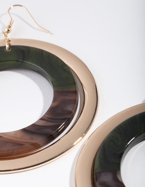 Green Gold Double Circle Earrings