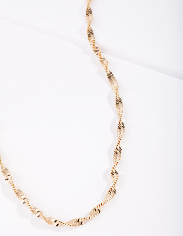 Gold Plated Twisted Long Necklace