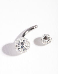 Rhodium Surgical Steel Diamante Belly Bar - link has visual effect only