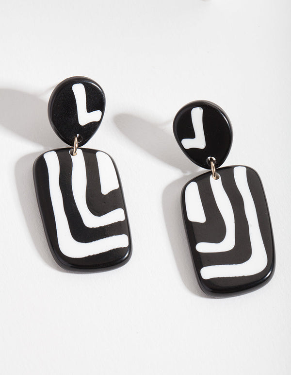 Black & White Square Zebra Print Drop Earrings