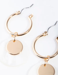 Gold Shell Disc Hoop Earrings - link has visual effect only