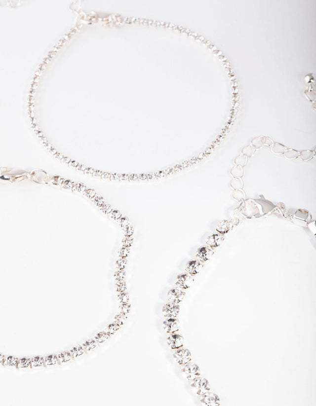 Silver Multi Size Diamante Bracelet Pack - Lovisa