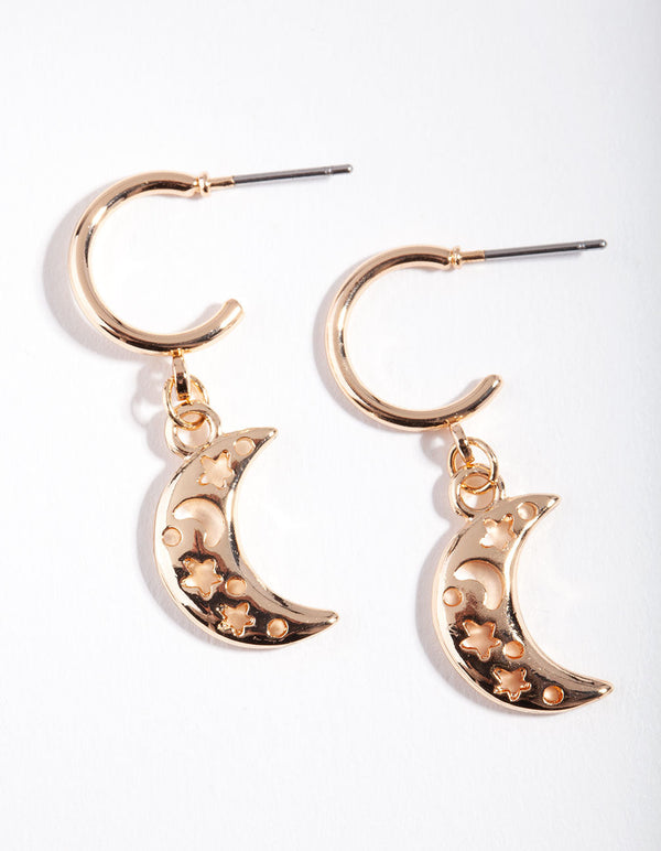 Gold Cut Out Moon Hoop Earrings