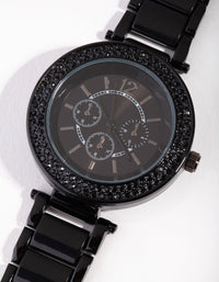 Black Diamante Link Strap Watch - link has visual effect only