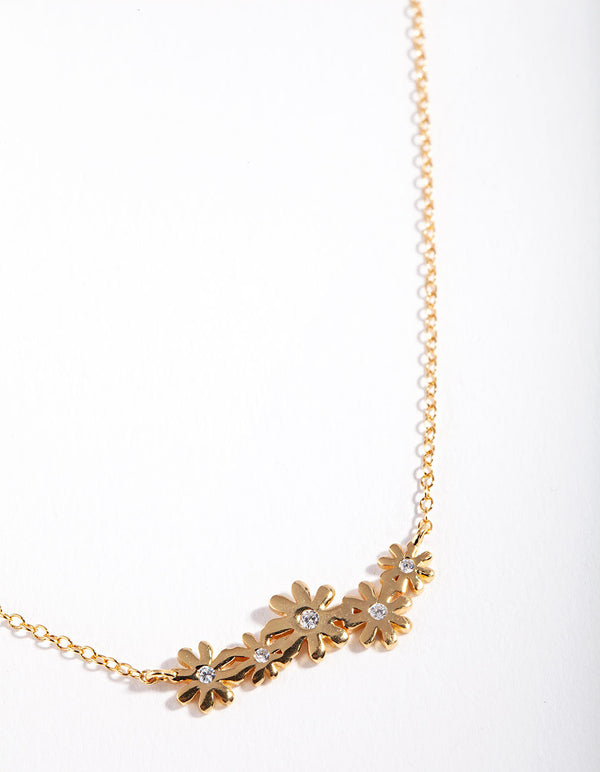 Gold Plated Sterling Silver Diamante Daisy Necklace