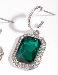 Rhodium Green Square Huggie Earrings - link has visual effect only