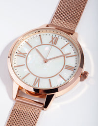 Rose Gold Roman Numeral Mesh Watch - link has visual effect only