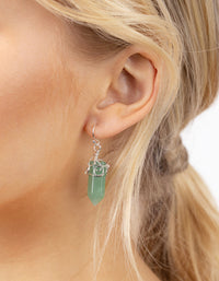 Silver Coil Wrap Green Stone Drop Earrings - link has visual effect only
