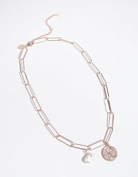 Rose Gold Rectangle Pearl Necklace - link has visual effect only