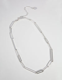 Silver Plated Fine Rectangle Link Necklace - link has visual effect only