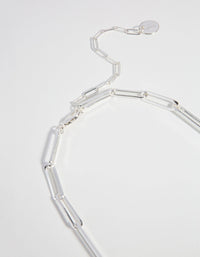 Silver Plated Fine Rectangle Link Necklace - link has visual effect only