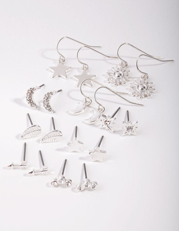 Silver Star & Moon Mix 9-Pack Earring