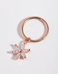 Rose Gold Surgical Steel Cubic Zirconia Flower Charm Belly Ring - link has visual effect only