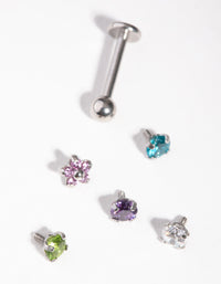 Surgical Steel Rhodium Cubic Zircona Flower Flat Back 6-Pack - link has visual effect only