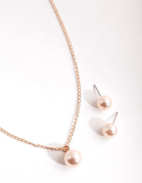 Rose Gold Pink Pearl Earring & Necklace Pack - link has visual effect only