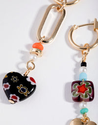 Gold Mix Bead Heart Drop Earrings - link has visual effect only