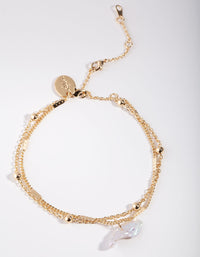 Gold Plated Ball & Pearl Drop Bracelet - link has visual effect only