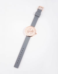 Rose Gold Diamante Sunray Silicon Buckle Watch - link has visual effect only