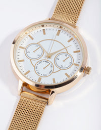 Gold White Dial Mesh Watch - link has visual effect only