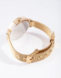 Gold White Dial Mesh Watch - link has visual effect only