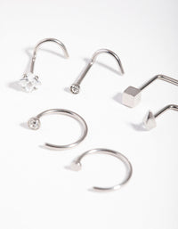 Surgical Steel Rhodium Geometric Nose Ring 6-Pack - link has visual effect only