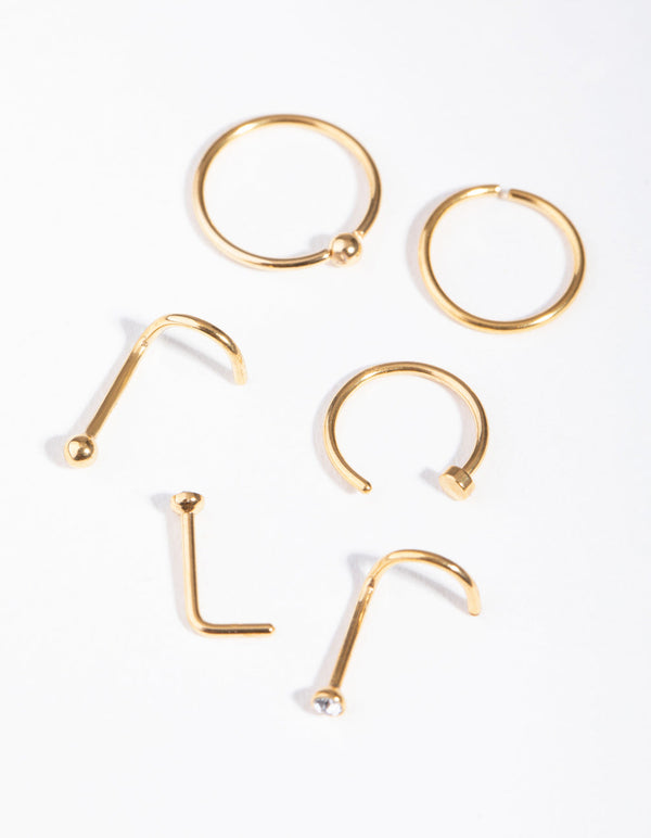 Gold Classic Mixed Nose Ring 6-Pack