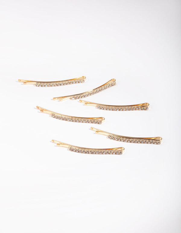 Gold Fine Diamante 6-Pack Bobby Pin