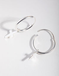 Silver Stud Mini Cross Hoop Earrings - link has visual effect only