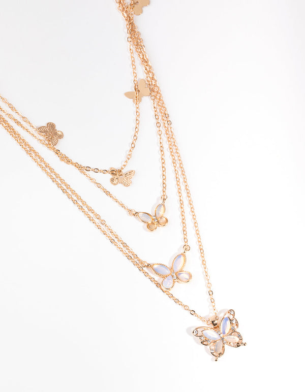 Gold Butterfly Four-Row Necklace