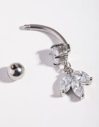 Rhodium Surgical Steel Cubic Zirconia Marquise Dangle Bellybutton Ring - link has visual effect only