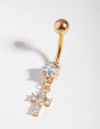 Gold Surgical Steel Cubic Zirconia Cross Dangle Bellybutton - link has visual effect only