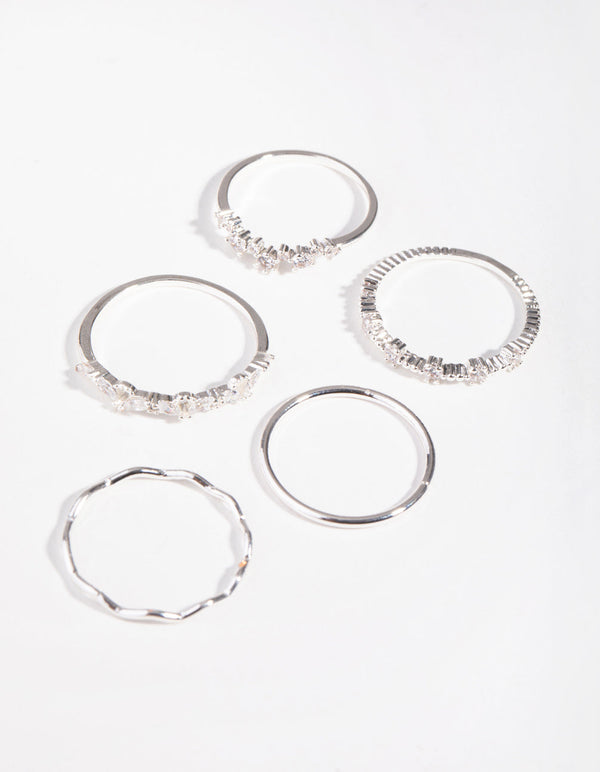 Silver Delicate Bands Rings 5-Pack