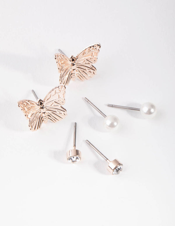Rose Gold Butterfly & Pearl Pack Earring