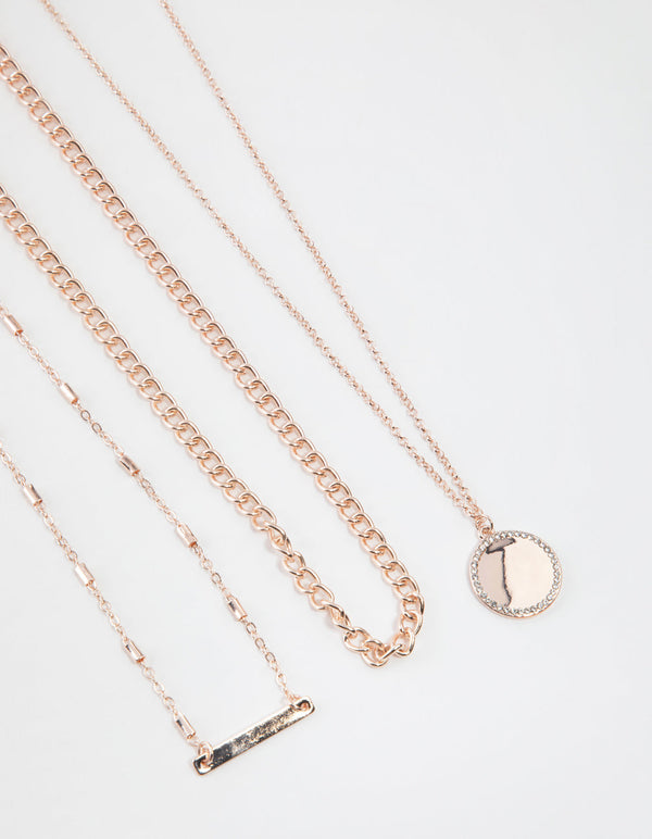 Rose Gold Short Fine Layered Chain Necklace