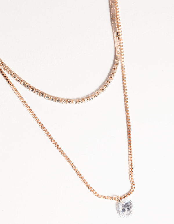 Rose Gold Short 2-Row Cupchain Diamante Necklace