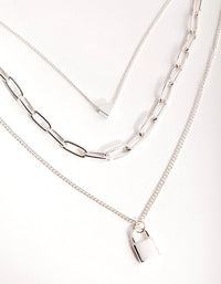 Silver Short Mini Padlock 3-Row Necklace - link has visual effect only