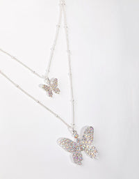 Silver Pave Butterfly 2-Row Necklace - link has visual effect only