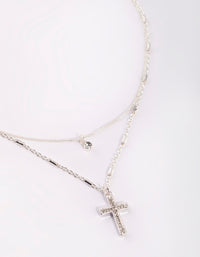 Silver Short Diamante Cross 2-Row Necklace - link has visual effect only
