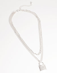 Silver Multi-Row Diamante Padlock Necklace - link has visual effect only