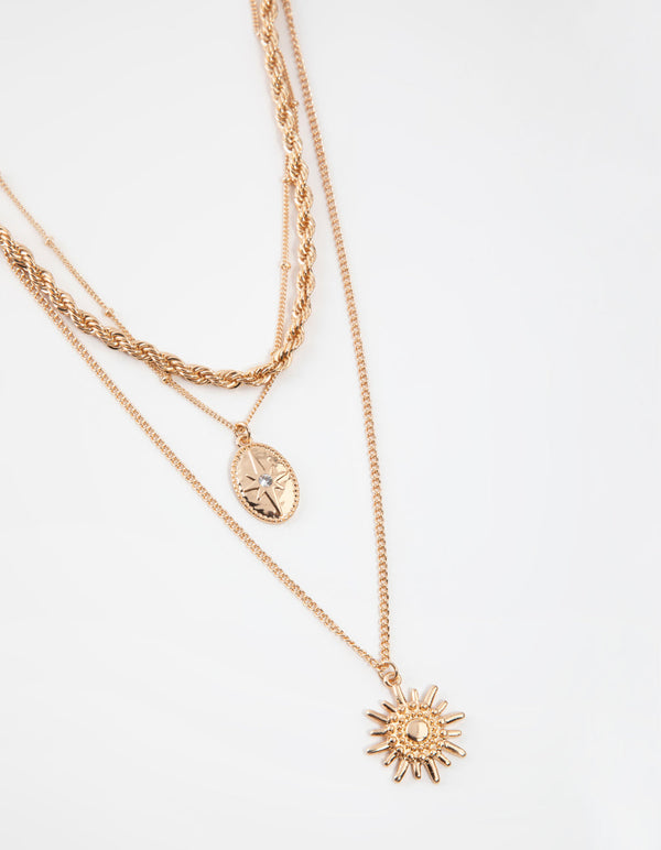 Gold Short 3-Row Sun Necklace