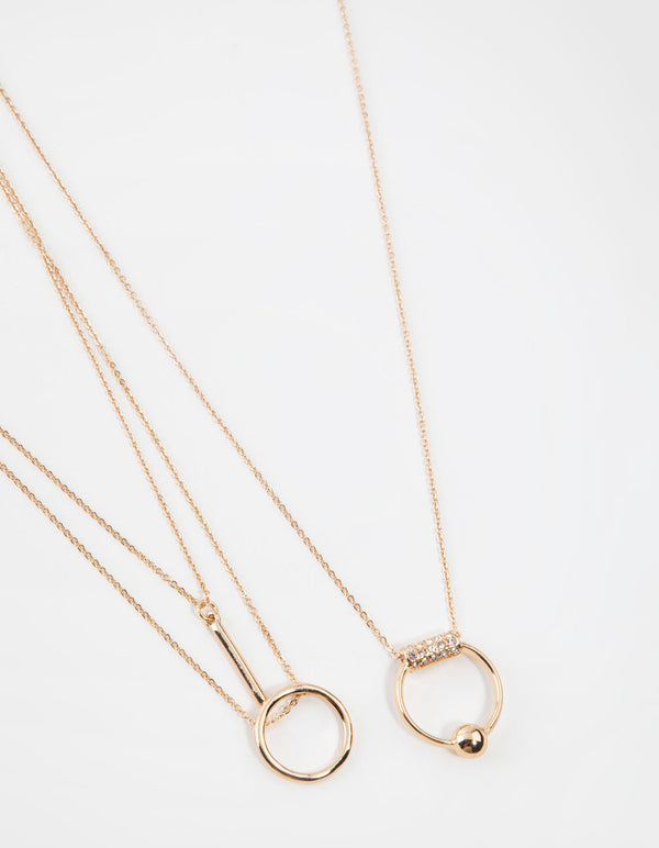 Gold Fine Geo Ball 3-Row Necklace