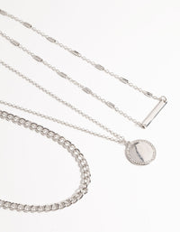 Rhodium Short Fine Layered Chain Necklace - link has visual effect only