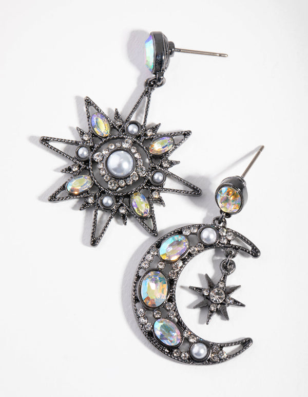 Gunmetal Mini Star & Moon Earrings
